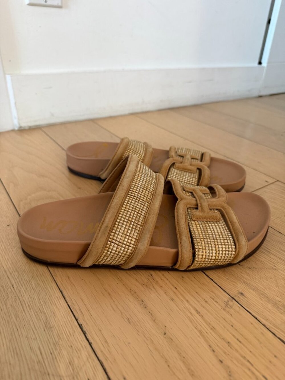 Sam Edelman Raffia Double Strap Slide Sandals Tan Size 9 - Picture 3 of 4